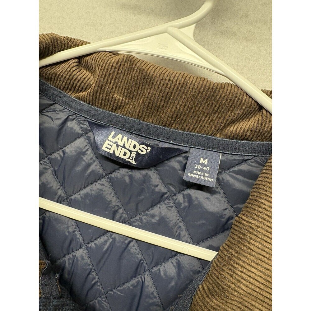 Mens Lands End Navy Blue Quilted Sweater Jacket Full Zip Size M Corduroy Barn - Picture 2 of 6